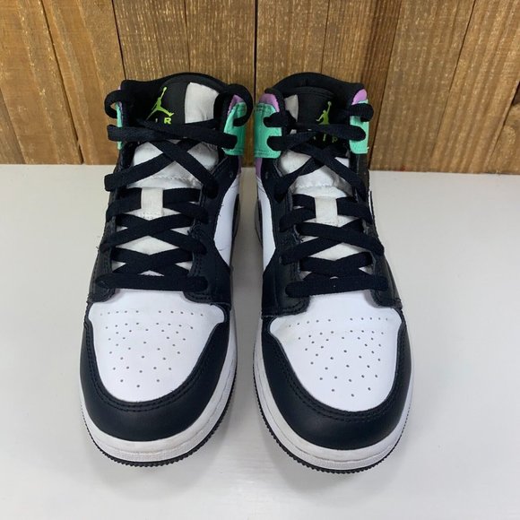 Jordan 1 Mid Pastel Black Toe Womens 6.5 Girls 5Y Green Purple Athletic Shoes - Picture 3 of 11